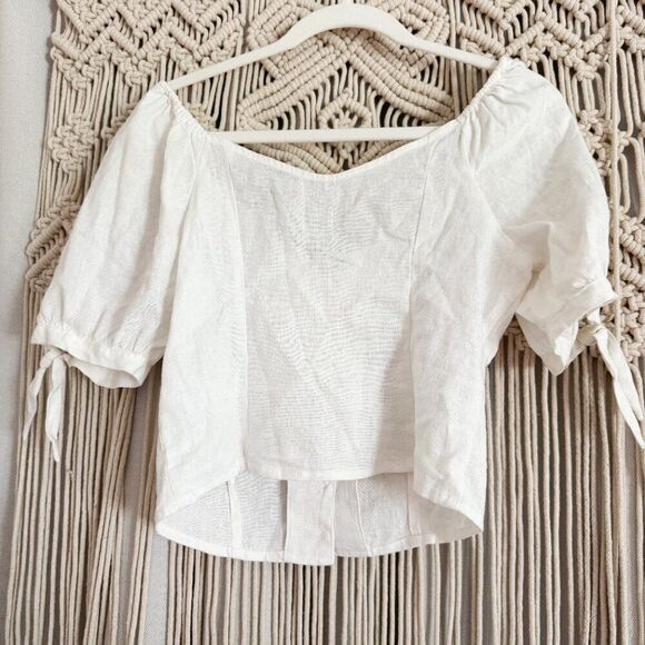 Express XS White Linen Blend Cottagecore Top - Picture 5 of 6